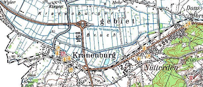 Landkarte für einen Teil der Gemeinde Kranenburg